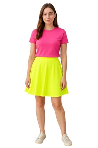 Image of PopCouture Womens Mini High Waisted Flared Skater Skirt Neon Yellow 20-22