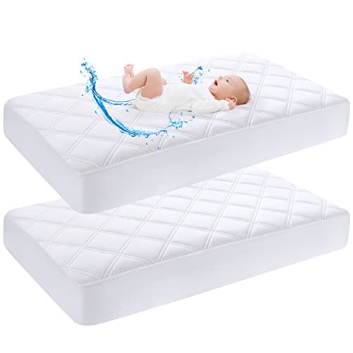 Image of Yoofoss Next to Me Crib Mattress Protector 51 x 85 cm Waterproof Next to Me Mattress Protector 2 Pack Breathable & Comfortable Baby Mattress Cover White