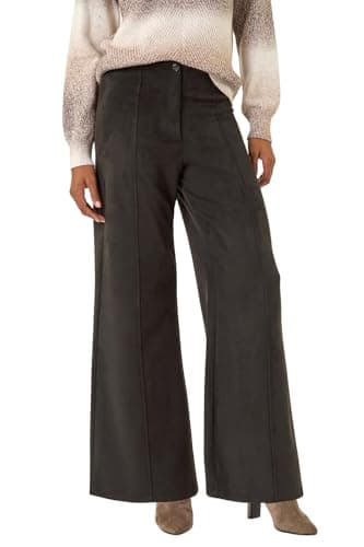 Image of Roman Originals Soft Faux Suede Trousers for Women UK - Ladies Everyday Autumn Winter Comfy Soft Evening Vacation Work Party Night Out - Black - Size 16