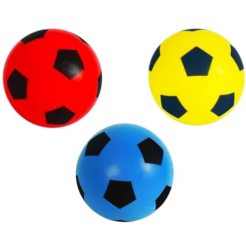 Image of HTI Fun Sport Foam Footballs 3 Pack – Soft 19.4cm Sponge Balls for Indoor & Outdoor Play | Lightweight & Durable | For Kids, Teens & Adults | Red, Blue & Yellow | Age 3+