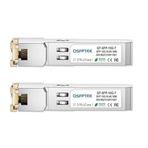 Image of QSFPTEK 2Pack Newest 10GBASE-T SFP+ RJ45 Transceiver, 10G SFP+ to RJ45 Module up to 30m Copper Mini-GBIC with Realtek Chip for Cisco SFP-10G-T-S, Ubiquiti UF-RJ45-10G, D-Link, Supermicro