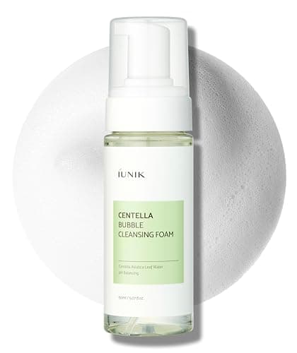 Image of IUNIK Centella Bubble Foaming Vegan Facial Cleanser - Naturally-Derived Tea Tree Extracts Centella Asiatica Extract 69% Soothing Moisturizing Exfoliating Removes Pore Blackheads Whiteheads (150ml)