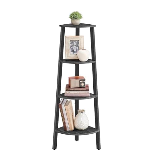 Image of VASAGLE Corner Shelf Unit, 4-Tier Corner Shelf, Ladder Shelf for Living Room, Bookshelf or Plant Stand, Industrial Accent Furniture, Charcoal Gray and Matte Black LLS034B22