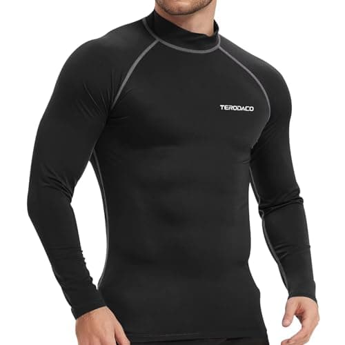 Image of TERODACO Rash Vest Mens Long Sleeve Swimming Shirts for Men UV Sun Protection Compression Wetsuit Top Mens Diving Surfing Rash Guard Base Layer,Fast Dry Stretchy Breathable 226 Black Grey XL