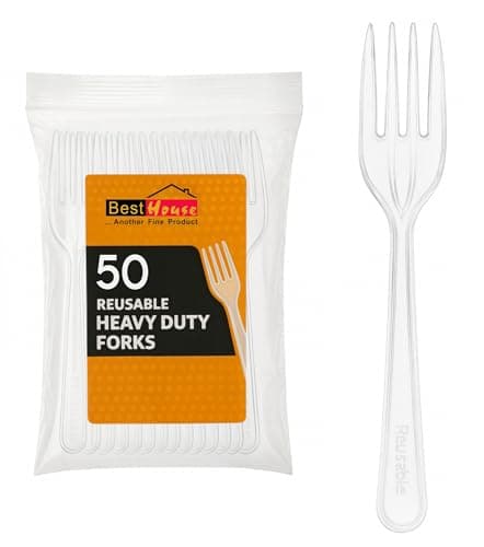 Image of BH | Reusable Plastic Clear Forks | Pack of 50 | Durable Washable Cutlery Forks Set | for Wedding, Events, Birthday, Parties, Picnics, BBQ's, Camping, and Everyday Use - by Best House