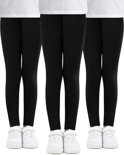 Image of Adorel Girls Leggings Kids Cotton Trousers Full Length Plain Pack of 3 Black 5-6 Years (Manufacturer Size: 120)