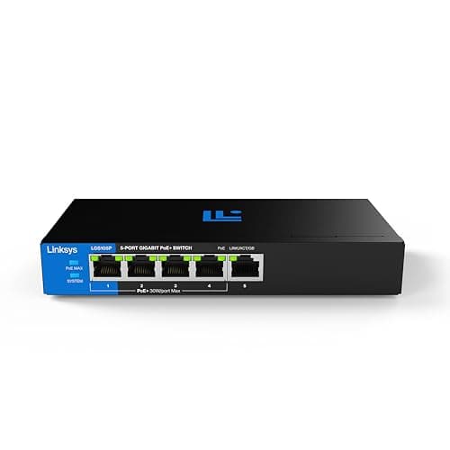 Image of Linksys 5-Port Gigabit Unmanaged PoE+ Switch | Energy-Efficient Ethernet | Full-Duplex Flow Control | Ideal for Small and Home Offices | Fanless Design and Metal Casing | 60W PoE Budget