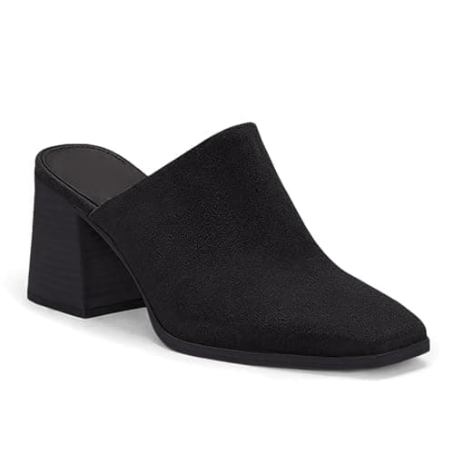 Image of Trish Lucia Womens Chunky Stacked Heel Mules Closed Square Toe Heeled Slip on Clogs Casual Backless Loafers Shoes, Polish Black, 3 UK