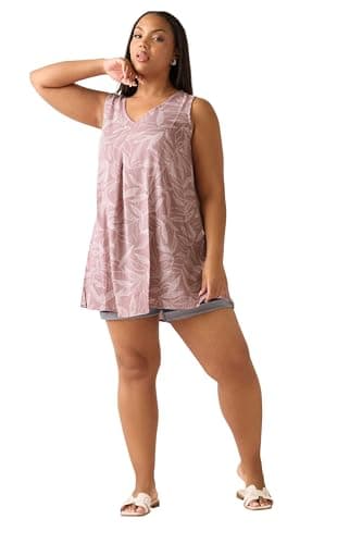 Image of Yours Curve Palm Leaf Pleat Front Vest Top - Women's - Plus Size Curve