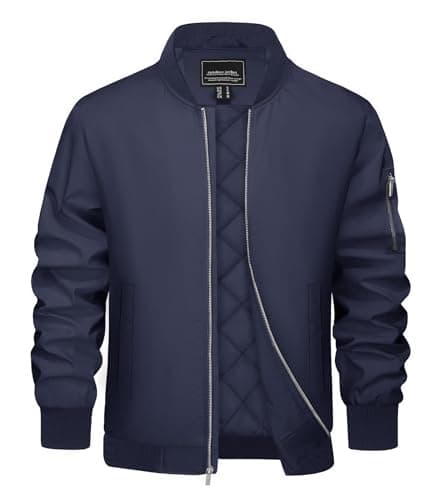 Image of EKLENTSON Bomber Jacket Men Retro Flight Jacket Windbreaker Warm Windproof Spring Autumn Casual Style Coats Navy,3XL