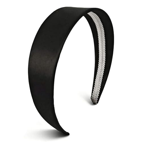 Image of Glimbely Satin Headbands for Women 4cm Wide Hairband Fashion Elastic Headwear Non-slip Hair Hoop Accessories (Black)