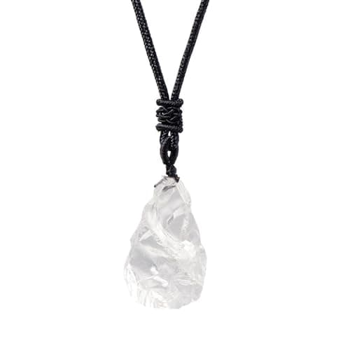 Image of Erliway 1.2" Raw Stone Necklace for Women Men, Natural Rough Clear Quartz Gemstone Crystal Pendant, Adjustable Healing Crystal Necklace with Hand-Woven Rope