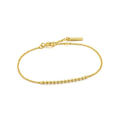 Image of ANIA HAIE 925 Sterling Silver Simple Minimalist Beaded Chain Bangle Bracelet for Women, 14ct Gold Plated