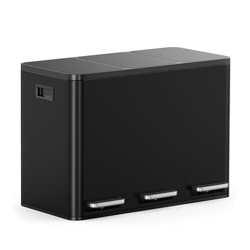 Image of VonHaus Kitchen Bin, 45L Matte Black Triple Recycling Bin for Kitchen, Three Section Food Waste Separation System with Non-Slip Base & Removable Inner-Compartments, Airtight Trash Can, 3 x 15L