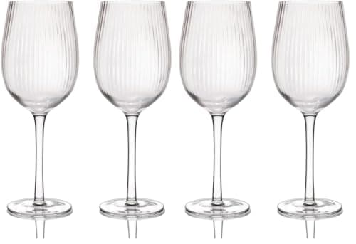 Image of BarCraft Ribbed Wine Glasses, Set of 2 Large Patterned Glasses in Gift Box, 450ml (Pack of 2)