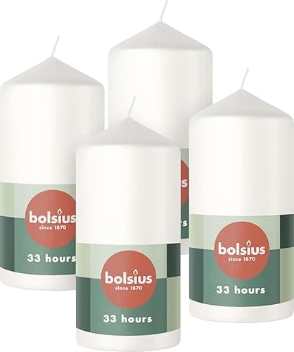 Image of Bolsius Pillar Candles - White - 4-Pack - 4.7″ × 2.4″ - Decorative Household Candles - Long Burning Time of 33 Hours - Unscented - Includes Natural Vegan Wax - Without Palm Oil