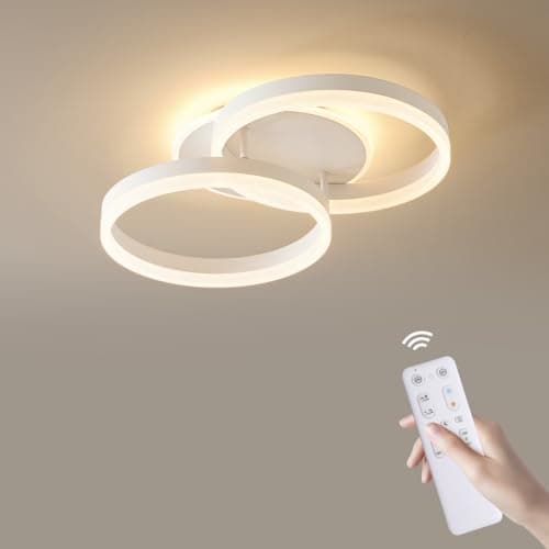 Image of LED Ceiling Light 36W for Living Room, 50cm 2-Ring Design, Modern Ceiling Lamp with Remote Control, Dimmable, Metal + Acrylic, Night Light & Memory Function, for Bedroom, Dining Room, Office, White