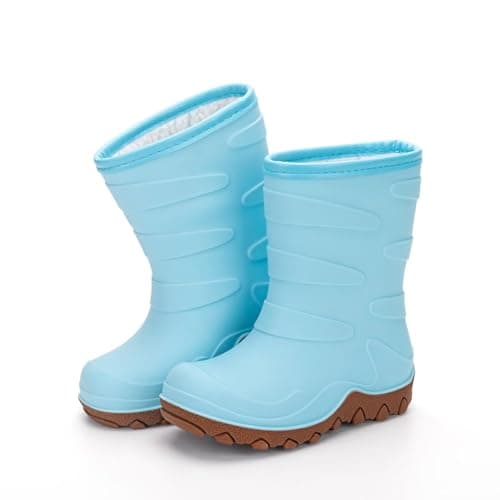 Image of EUXTERPA Kids Winter Warm Wellies for Boys Girls, Fleece Lined Welly Thermal Waterproof Snow Boots for Children, Baby Blue Size 13 UK Child