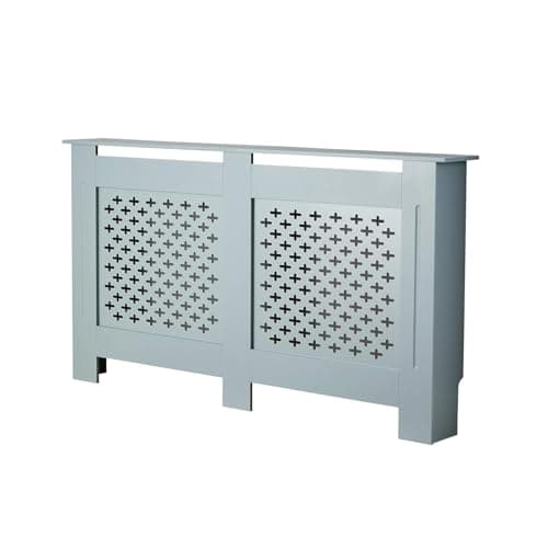 Image of Home Source Radiator Cover Wooden Wall Cabinet Shelf Decorative Grill, Grey, Large 152cm