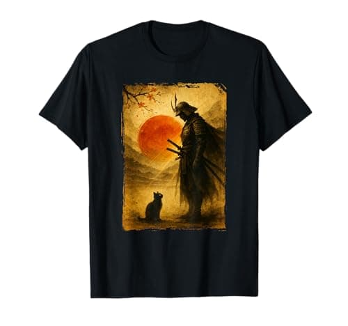Image of Samurai Warrior & Fighter | Black Cat, Vintage Japanese Art T-Shirt