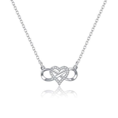 Image of HinDaLi 925 Sterling Silver Infinity Heart Necklace for Women Girls Love Heart Infinity Symbol Pendant Crystal Choker Cubic Zirconia Women Necklace Silver Chain Diamond Gift Jewelry