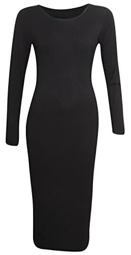 Image of Candid Styles New Womens Ladies Summer Long Sleeve Stretch Plain Bodycon Midi Maxi Dress 8-26, 16-18, Black