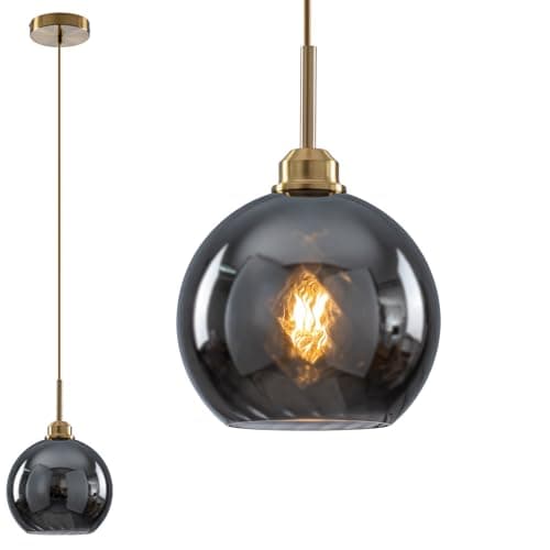 Image of WILON Vintage Pendant Light, Globe Glass Lamp Shade for Ceiling Lights, Grey Light Shades Ceiling, Adjustable Hanging Lights for Living Room Kitchen Island Hallway