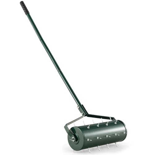 Image of GiantexUK Outdoor Lawn Aerator, Heavy Duty 43/53cm Manual Grass Roller with Sand Filled Drum & 130cm Detachable Handle, Rolling Garden Lawn Spikes Tool for Soil Grass (45x14x130cm, Green)