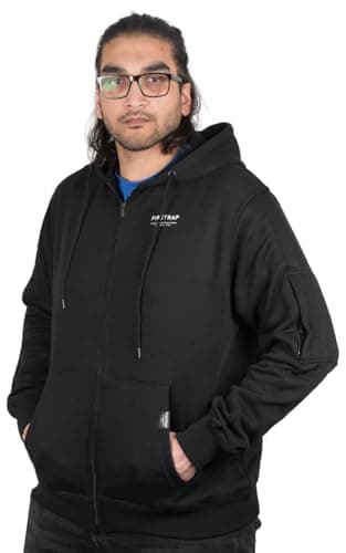 Image of Firetrap Mens Hoodie Zip Up Plain Fleece Sweatshirt Polycotton Full Zip Gym Jacket Top with Hood – Casual Outdoor Fitness Zipper Hoody for Men Black L