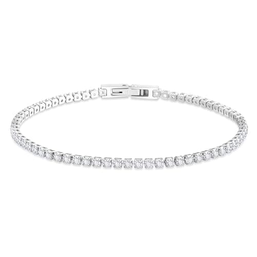 Image of KRKC White Gold Classic Cubic Zirconia Tennis Bracelet for Women Men, Silver Diamond CZ Bracelets, 3mm 4mm Jewellery, 6.5-7.5 Inch, Gift for Girlfriend Wife Mom Birthday (2mm-White Gold, 6.5in)