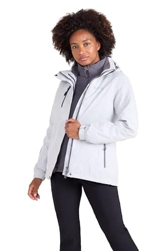 Image of Mountain Warehouse Bracken Melange 3 in 1 Womens Jacket - Waterproof Ladies Rain Jacket, Thermal Tested Ladies Coat, Breathable, Detachable Hood - Spring Summer White (01) Women's Size 16