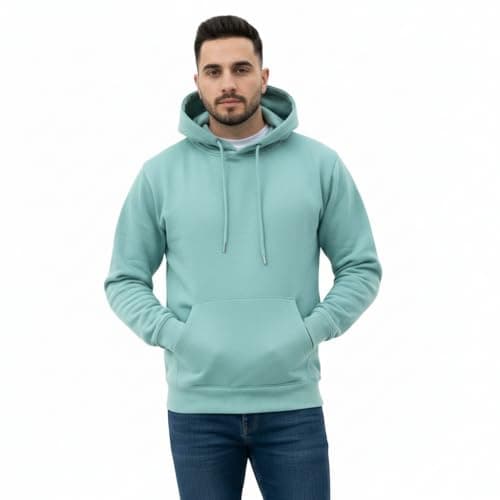 Image of A2Z Mens Fleece Hoodie Pullover Hooded Jumper Sweatshirt - Plain Sweatshirt Aqua L