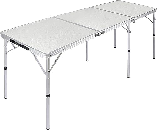 Image of REQUISITE NEEDS Indoor Outdoor Folding Camping Table Picnic Table with Adjustable Height, Aluminium Foldable Portable for Kitchen Garden Party Compact Small BBQ Picnic Table (6ft)