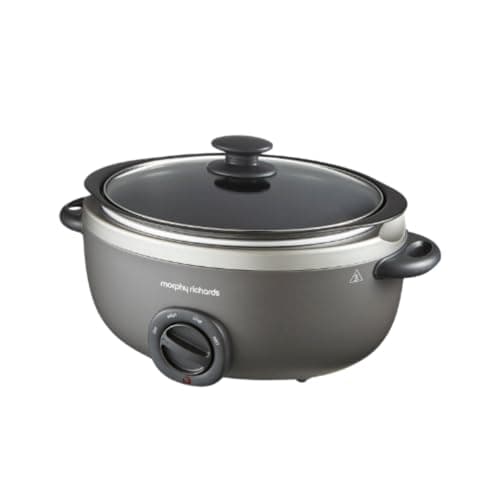 Image of Morphy Richards 6.5L Sear and Stew Oval Slow Cooker, Dishwasher Proof Non Stick Aluminum Pot, Cool Touch Handles, Glass Lid, Matte Finish, 163W, Titanium, 461022