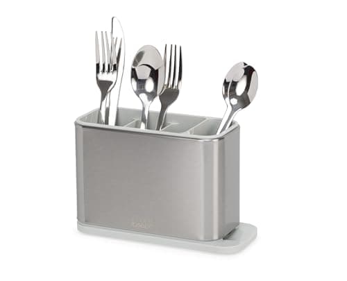 Image of Joseph Joseph Surface Kitchen Sink Cutlery drainer, Utensil cutlery and kitchen gadgets holder with draining base, kitchen storage, Stainless Steel