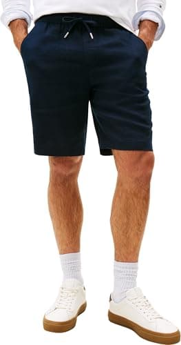 Image of Tommy Hilfiger Men's Harlem PO Linen Short MW0MW37804 Chino Shorts, Blue, 32W