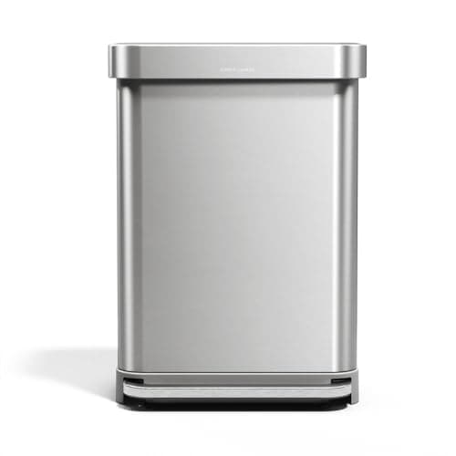 Image of simplehuman CW2023 55L Rectangular Kitchen Pedal Bin with Liner Pocket, Silent Soft Close Lid, Strong Wide Pedal, Fingerprint-Proof, Brushed Stainless Steel, W 47.0cm x H 65.5cm x D 36.0cm