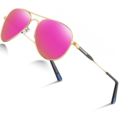 Image of DADA-PRO Sunglasses Mens Polarised Sunglasses Womens Pilot Sun Glasses Black Designer UV Protection Mirrored Reflective Dark Shades Glassesfor Driving Hiking Running (Pink)