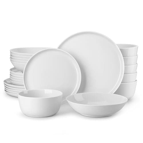 Image of MALACASA Dinner Set, 24 Pieces Ceramic Dinnerware Service for 6, White Porcelain Crockery Set, Include Plates and Bowls, Premium Ceramic Dinnerware Sets, Lexi Series