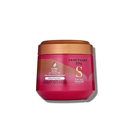 Image of Sanctuary Spa Ruby Oud Coffee Scrub, No Mineral Oil, Cruelty Free and Vegan Exfoliating Body Exfoliator, 300 ml, Red