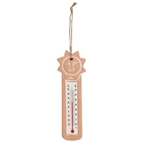 Image of Terracotta Garden Thermometer with Sun Decor - Accurate Temperature Readings, Stylish Design, Durable & Easy to Hang for Outdoor/Indoor Use in Wall, Garden, Conservatory, and Home