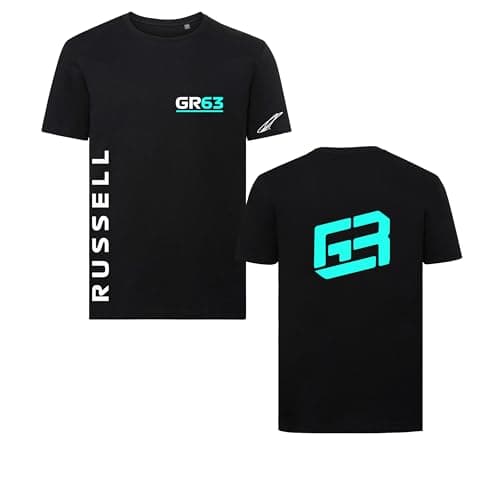 Image of Childrens Studio 24 T SHIRT Signature Collection George Russell 63 T-SHIRT Racing Tee Free UK Shipping (11-13 Years, Black)