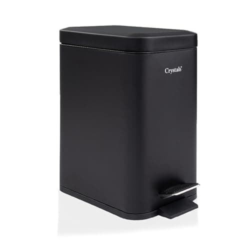 Image of Crystals Soft Close Bin, 3L Rectangular Bathroom Bin – Slim Stainless Steel Compact Waste Bin for Office & Small Spaces (BLACK)