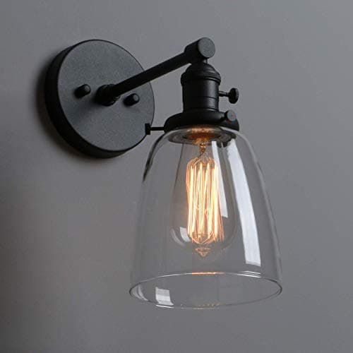Image of Phansthy Vintage Style Wall Lights Clear Glass Shade, Edison Industrial Wall Sconce E27 Indoor Light Fixtures Loft Bar Kitchen Lamp Lighting (Black)