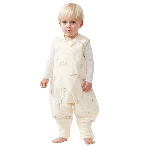 Image of Duomiaomiao Sleeping Bag with Legs, 100% Cotton 1.5 Tog Baby Sleep Bag Toddler Sleeping Sack with Feet for 12-24 Months Boys Girls, Rainbow