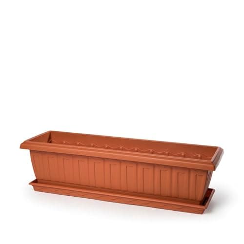 Image of Muddy Hands Terracotta Trough Plant Pot with Saucer Long Plastic Planter Indoor Home Outdoor Garden Flower Herb Window Box (60cm)