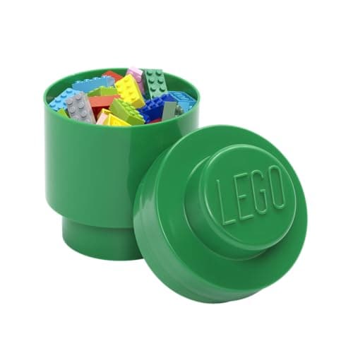 Image of LEGO Storage Brick 1 Knob Round Green, Stackable Storage Box, 950 ml, Ø123x183 mm, Storage Box with Lid, Desk Storage Box for Kids & Adults, Home Decor