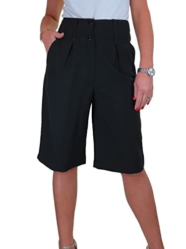 Image of Paulo Due Ladies High Waist Wide Leg Knee Length Shorts Women's Relaxed Fit Smart Casual Office Shorts Black 10-22 (14)