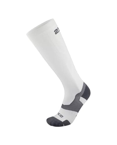 Image of 2XU Unisex's Vectr Light Cushion Full Length Socks Compression, White/Grey, S