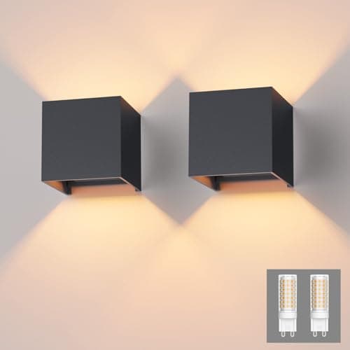 Image of Klighten 2PCS Modern LED Wall Lights Up and Down Wall Lamp Indoor/Outdoor Sconce Lights for Living Room, Bedroom, Hallway, Warm White 3000K, Anthracite (G9 LED Bulb Included)